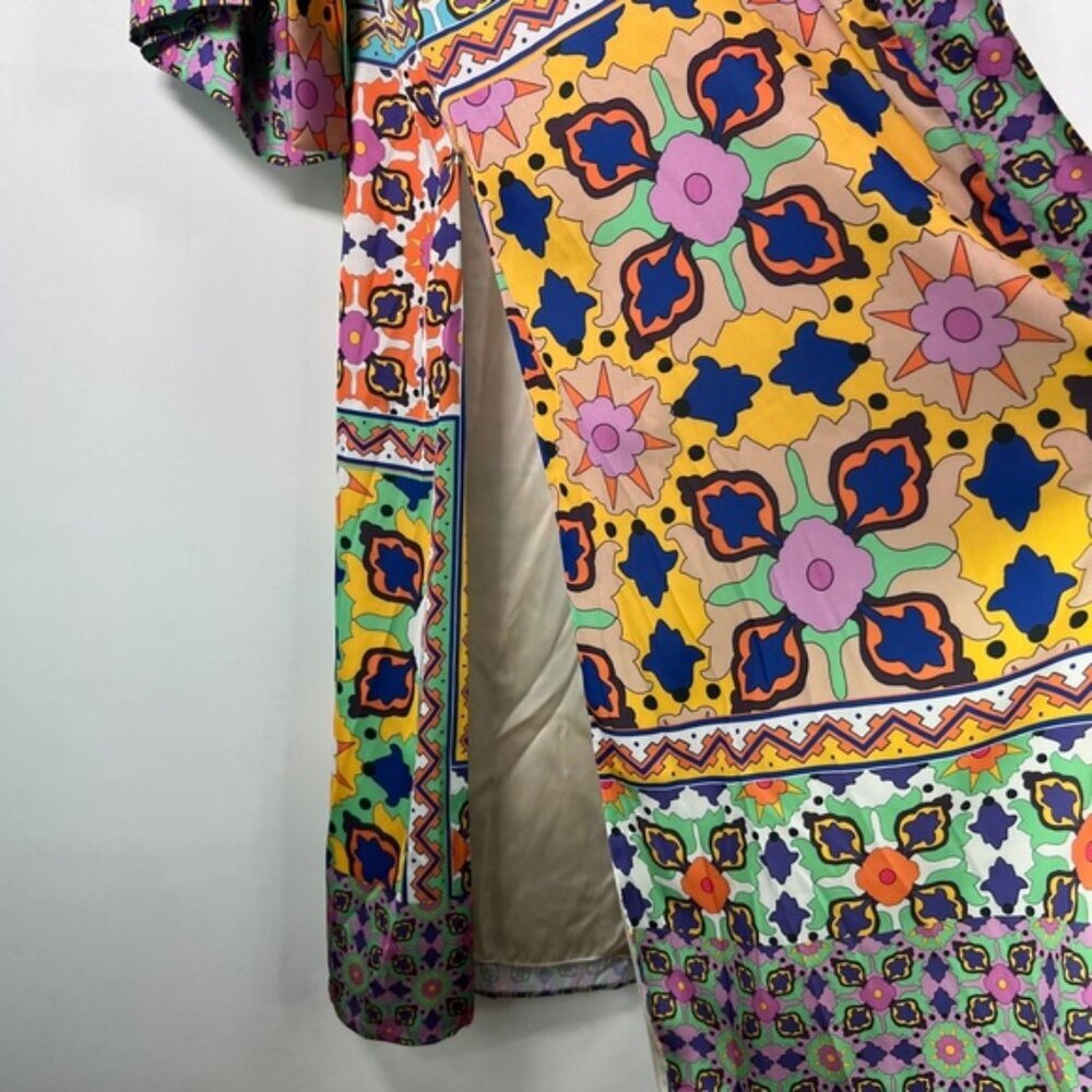 NWT ZARA KIMONO Multicolor Satin Tied Self Belt Slits Oversized 7753/032 Size‎ S - Picture 11 of 13